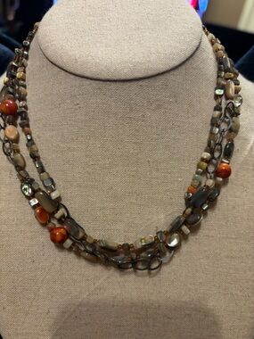 Authentic Silpada -3 Strand Necklace featuring Abalone shell, Sponge Coral beads